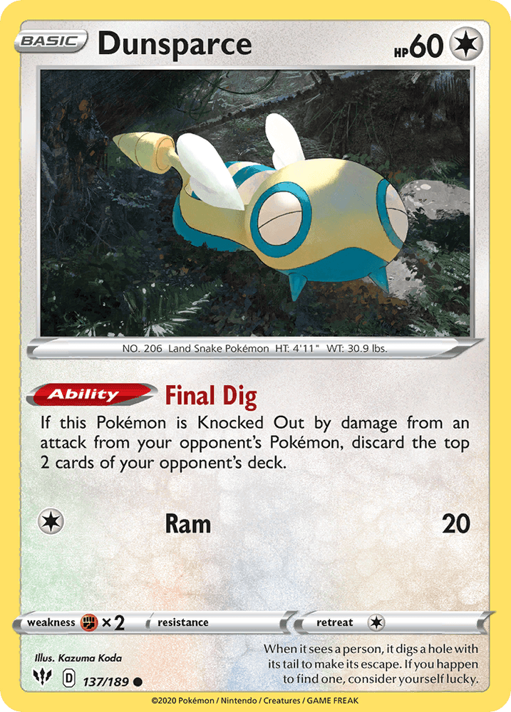 Dunsparce (137/189) [Sword & Shield: Darkness Ablaze] (Online Only)