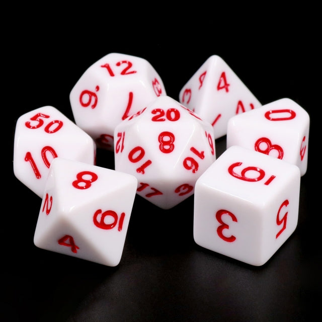White Opaque with Red Numbering 7-Dice Set RPG (Online Only)