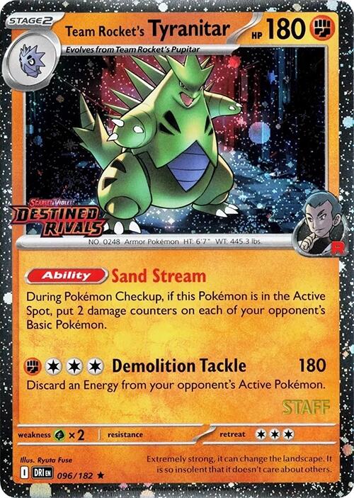 Team Rocket's Tyranitar (096/182) (Prerelease Staff) [Scarlet & Violet: Destined Rivals]