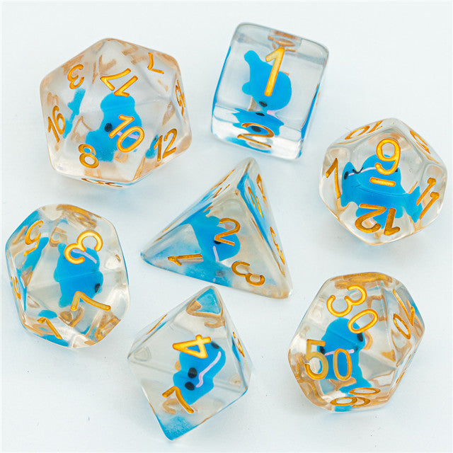 Blue Whale Dice Clear Dice w/ Blue Whales 7-Dice Set Rpg (Online Only)