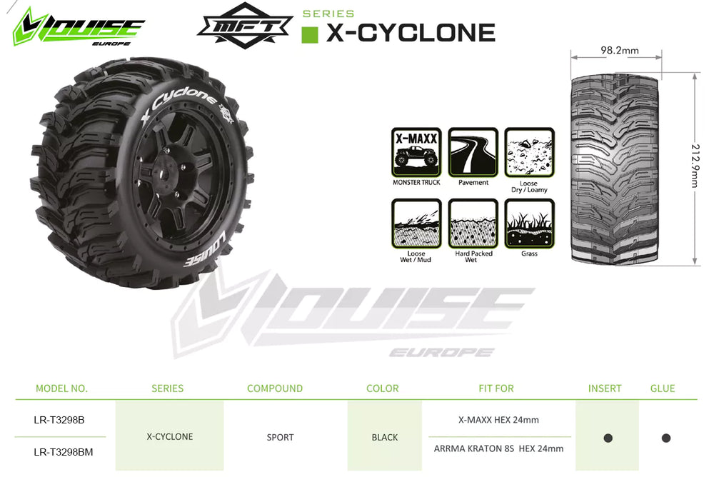 Louise R/C MFT X-Cyclone X-MAXX XRT Sport Monster Truck Tires 24mm Hex (2) LT3298B (ONLINE ORDER ONLY)