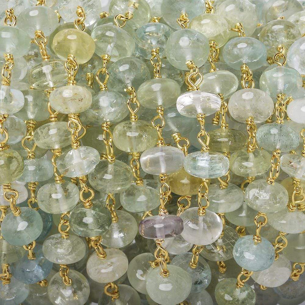 6.5-7mm Aquamarine & Beryl plain rondelle Gold Chain by the foot 33 pieces (ONLINE ORDER ONLY)