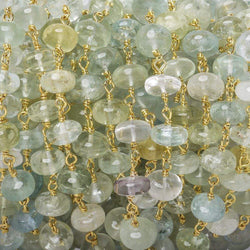 6.5-7mm Aquamarine & Beryl plain rondelle Gold Chain by the foot 33 pieces (ONLINE ORDER ONLY)