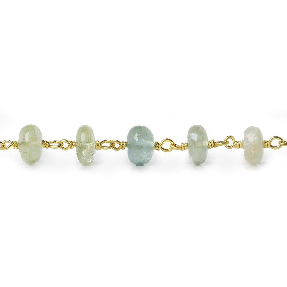 6.5-7mm Aquamarine & Beryl plain rondelle Gold Chain by the foot 33 pieces (ONLINE ORDER ONLY)