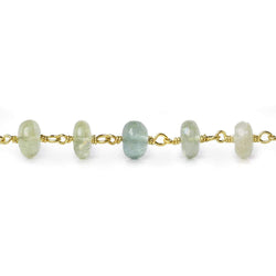 6.5-7mm Aquamarine & Beryl plain rondelle Gold Chain by the foot 33 pieces (ONLINE ORDER ONLY)