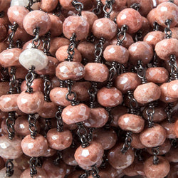 6.5-7mm Mystic Salmon Quartz rondelle Black Gold plated .925 Silver Chain 26 pcs (ONLINE ORDER ONLY)