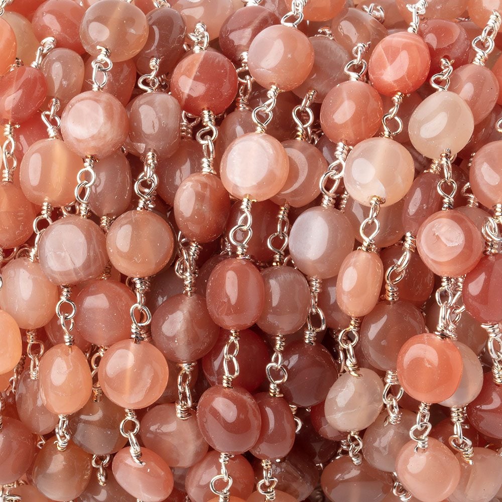 6.5mm Angel Skin Moonstone Plain Coins on Silver Plated Chain (ONLINE ORDER ONLY)