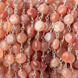 6.5mm Angel Skin Moonstone Plain Coins on Silver Plated Chain (ONLINE ORDER ONLY)