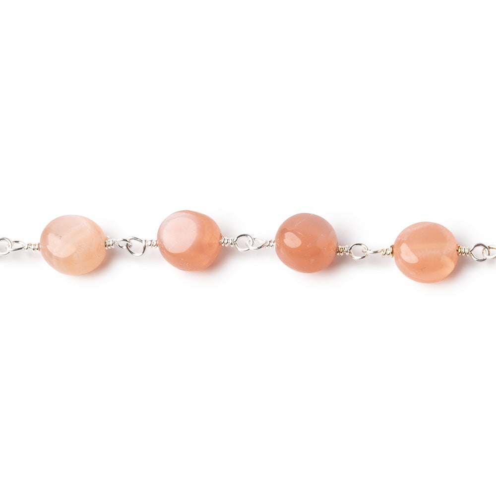 6.5mm Angel Skin Moonstone Plain Coins on Silver Plated Chain (ONLINE ORDER ONLY)