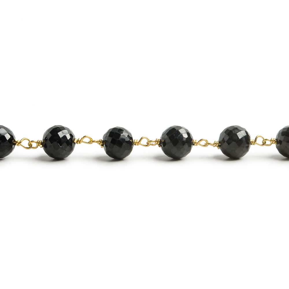 6.5mm Black Spinel faceted round Vermeil Chain by the foot 24 pieces