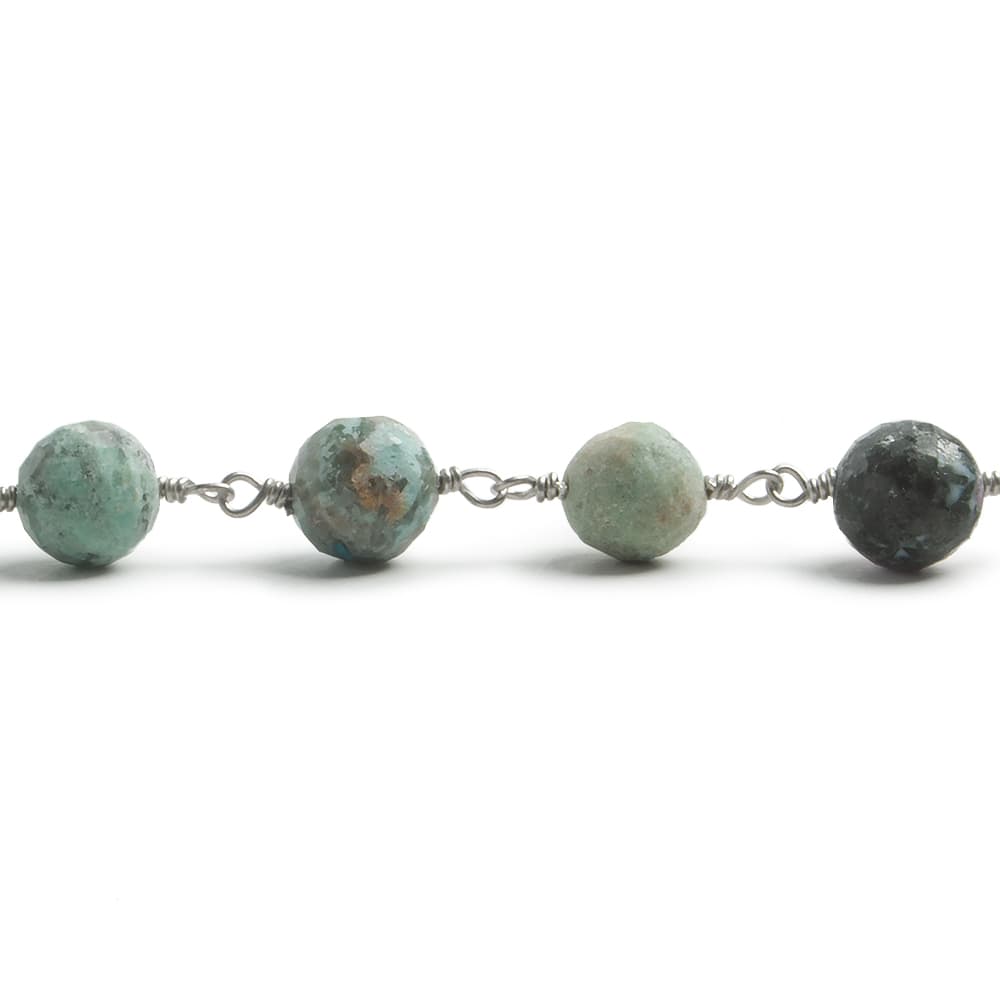 6.5mm Chrysocolla faceted round .925 Silver Chain by the foot 24 pieces (ONLINE ORDER ONLY)