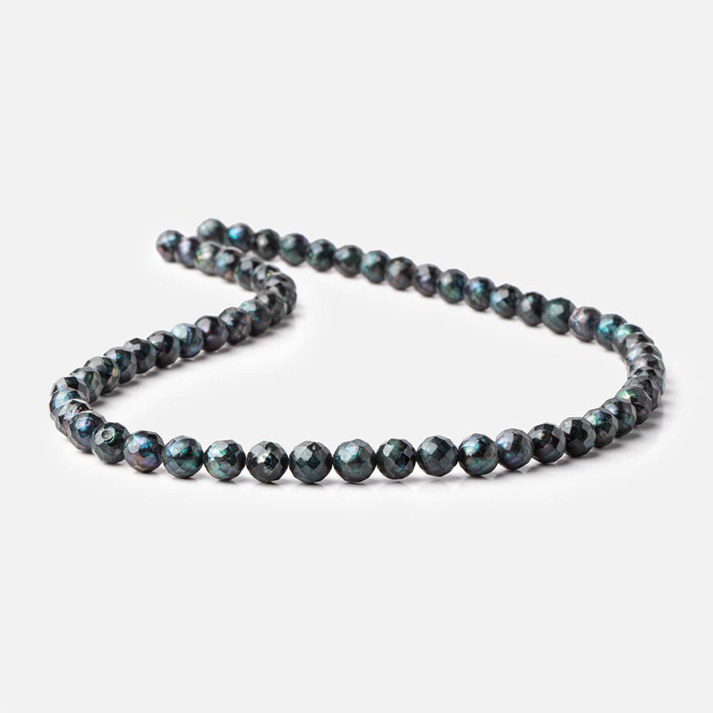 6.5mm Dark Teal Faceted Round Freshwater Pearls 16 inch 60 pieces (ONLINE ORDER ONLY)