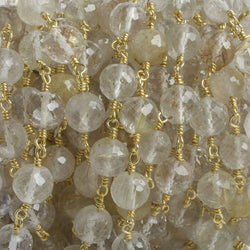 6.5mm Golden Rutilated Quartz faceted round Vermeil Chain by the foot 24 pieces (ONLINE ORDER ONLY)