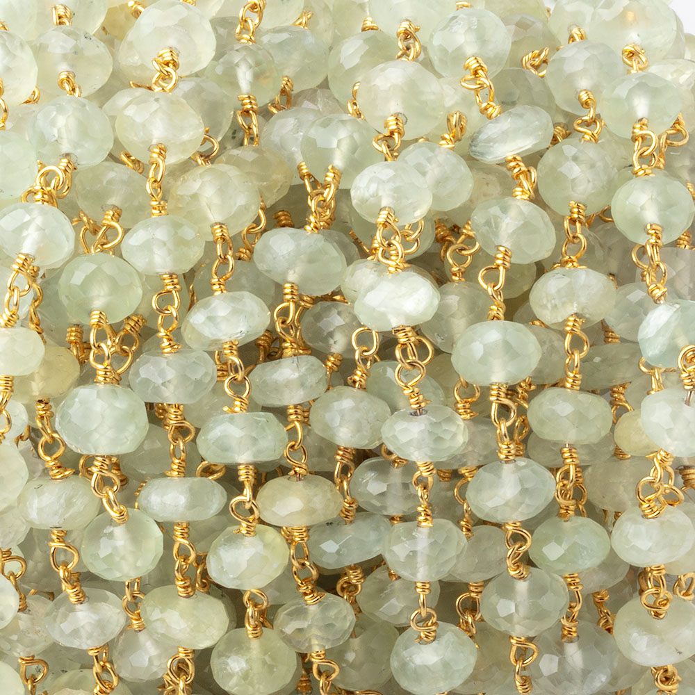 6.5mm Prehnite Faceted Rondelles on Gold Plated Chain