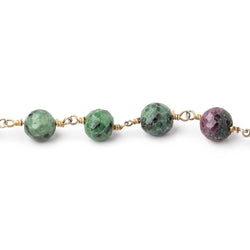 6.5mm Ruby in Zoisite faceted round beads on Vermeil Chain (ONLINE ORDER ONLY)
