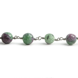 6.5mm Ruby in Zoisite faceted round Black Gold .925 Silver Chain by the foot 24 pieces
