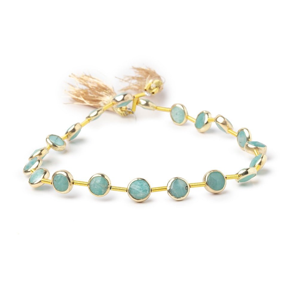 6.5mm Vermeil Bezel Amazonite Faceted Coin Strand 19 Beads (ONLINE ORDER ONLY)