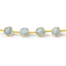 6.5mm Vermeil Bezel Aquamarine Faceted Coin Strand 20 Beads (ONLINE ORDER ONLY)