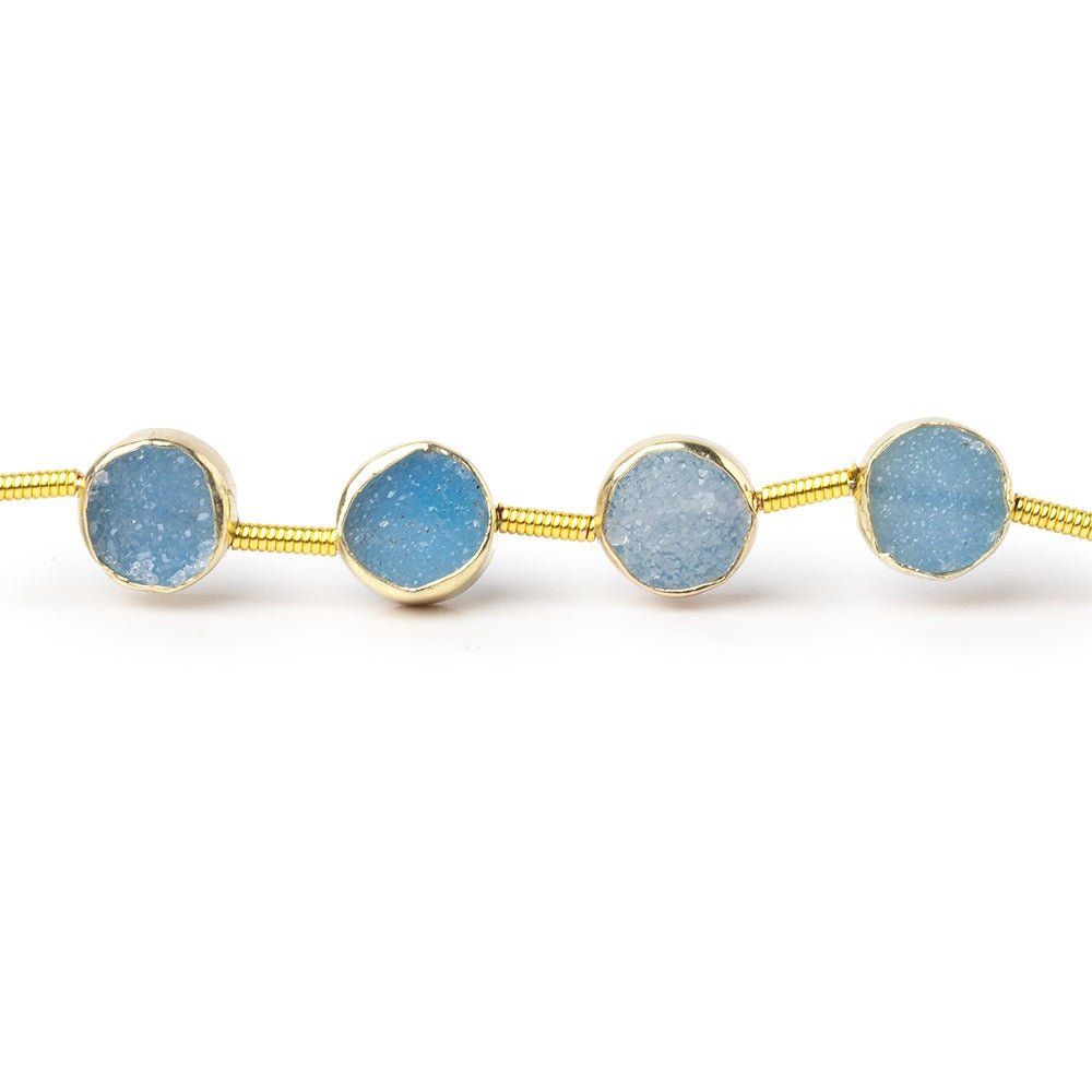 6.5mm Vermeil Bezel Blue Drusy Coin Strand 19 Beads (ONLINE ORDER ONLY)