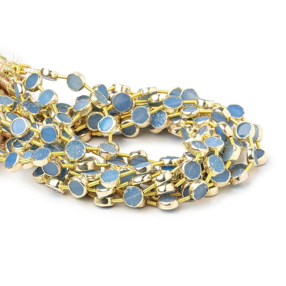 6.5mm Vermeil Bezel Blue Drusy Coin Strand 19 Beads (ONLINE ORDER ONLY)
