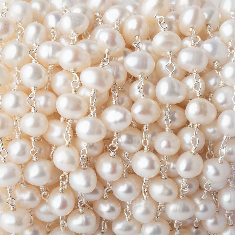 6.5x5mm Off White Side Drilled Oval Pearl .925 Silver Chain by the foot 29 beads (ONLINE ORDER ONLY)