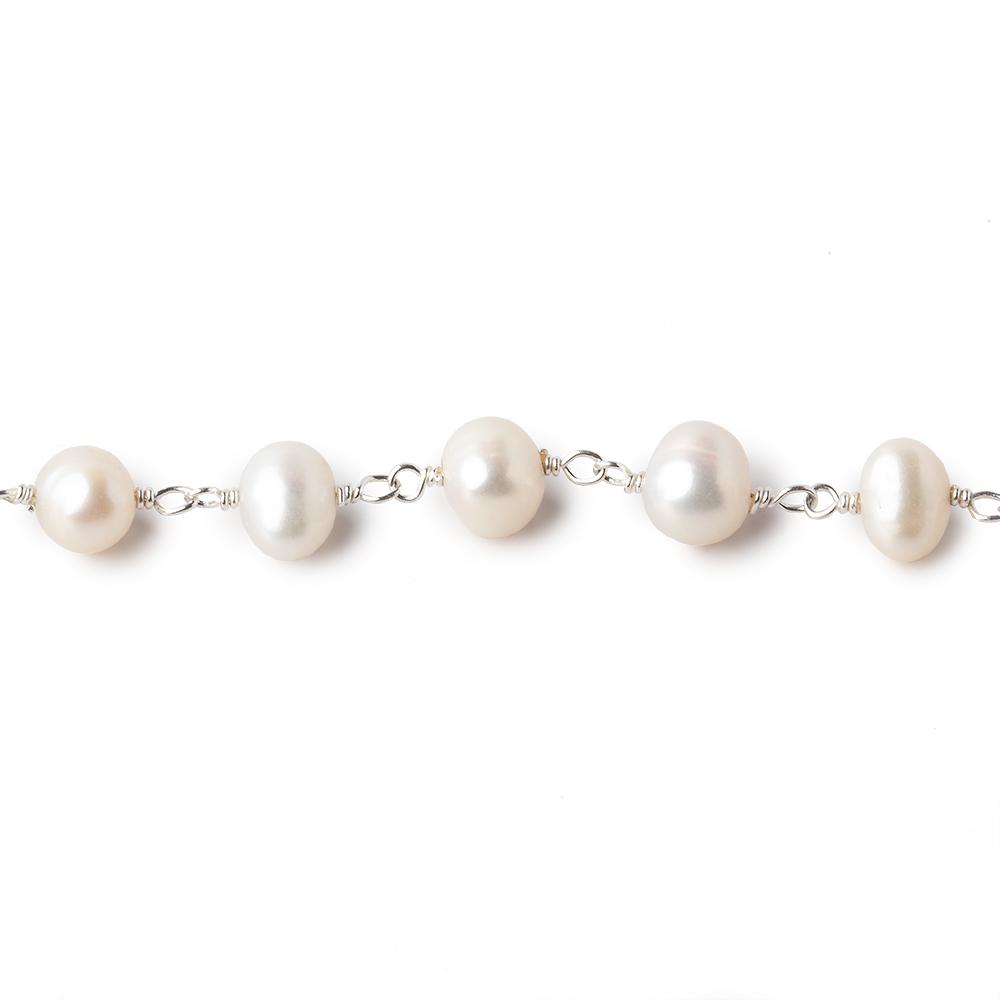 6.5x5mm Off White Side Drilled Oval Pearl .925 Silver Chain by the foot 29 beads (ONLINE ORDER ONLY)