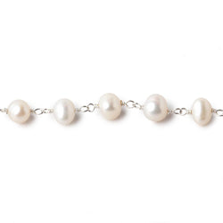 6.5x5mm Off White Side Drilled Oval Pearl .925 Silver Chain by the foot 29 beads (ONLINE ORDER ONLY)