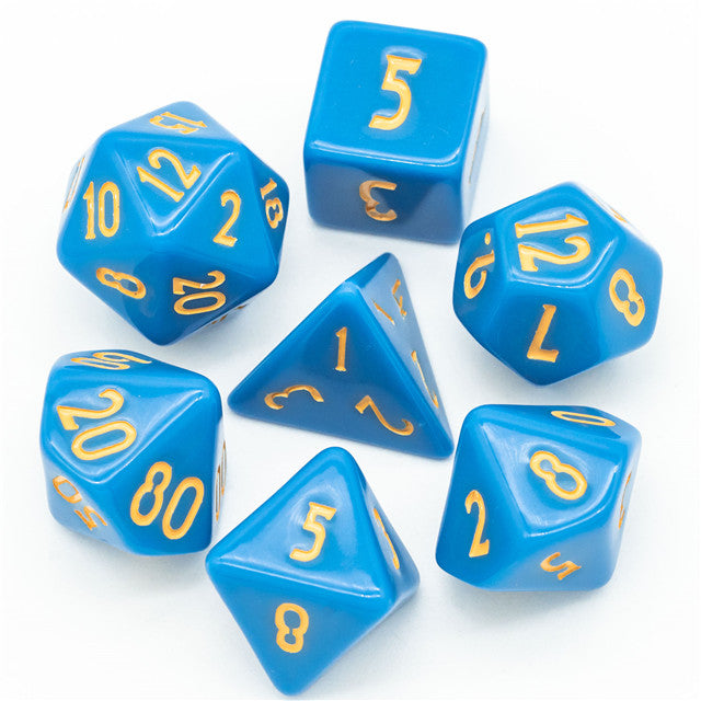 Light Blue Homage 7-Dice Set w/Yellow Numbers Minimalist (Online Only)