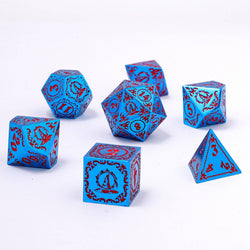 Wizard Solid Metal Polyhedral Dice Set - Blue with Red (ONLINE ORDER ONLY)