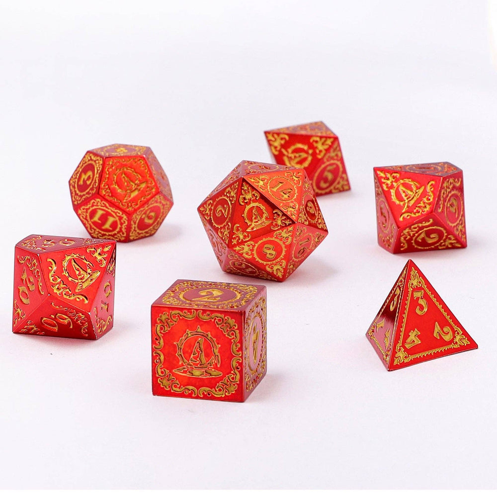 Wizard Solid Metal Polyhedral Dice Set - Red with Gold (ONLINE ORDER ONLY)