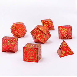 Wizard Solid Metal Polyhedral Dice Set - Red with Gold (ONLINE ORDER ONLY)