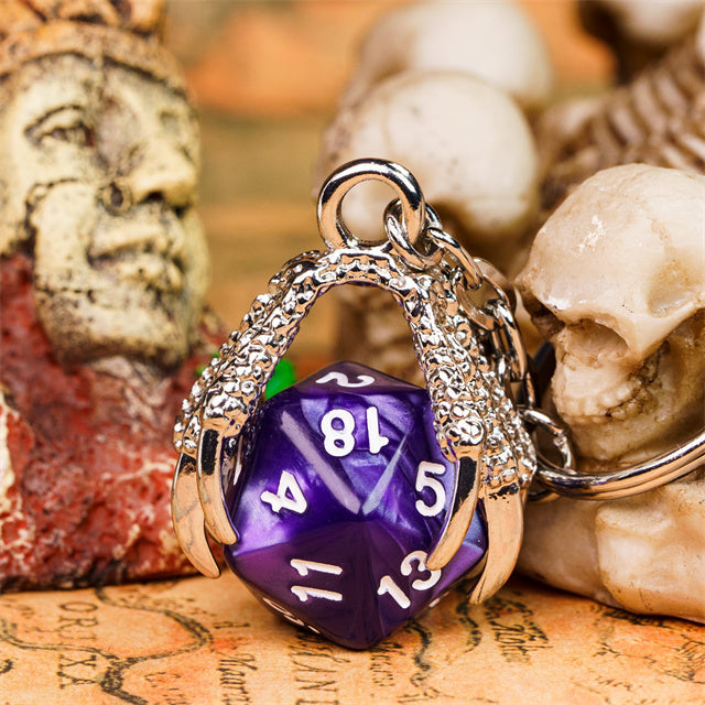 Claw Purple D20 Keychain Featuring Silver Metal Dragon Claw + d20 (Online Only)