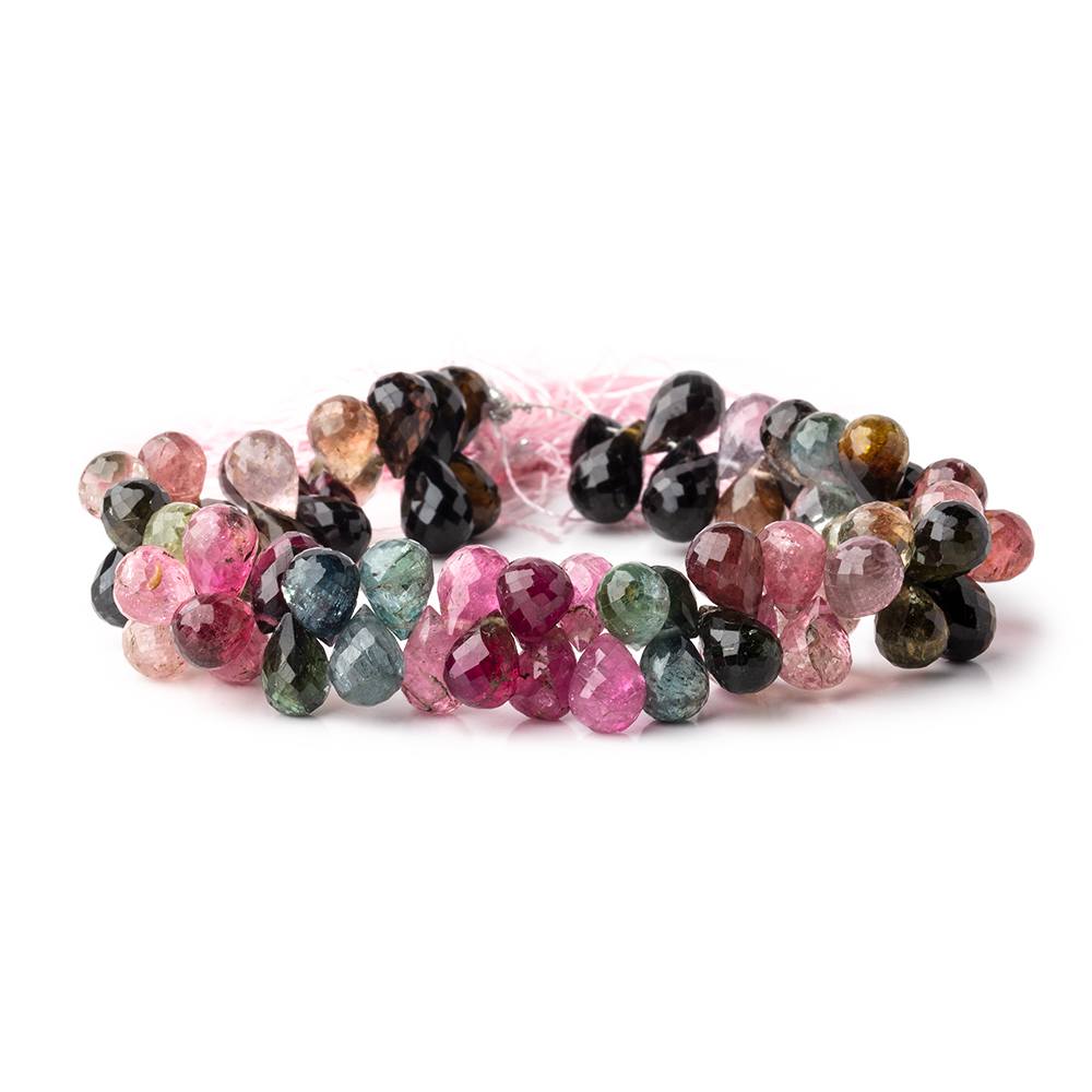 8x6mm Multi Color Tourmaline Faceted Tear Drop Beads 7 inch 73 pieces (ONLINE ORDER ONLY)