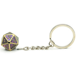 Metal D20 w/ Purple Glitter Keychain Analogue Font d20 (Online Only)