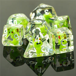 Frog Dice Clear Dice w/ Green Frogs 7-Dice Set Rpg (Online Only)