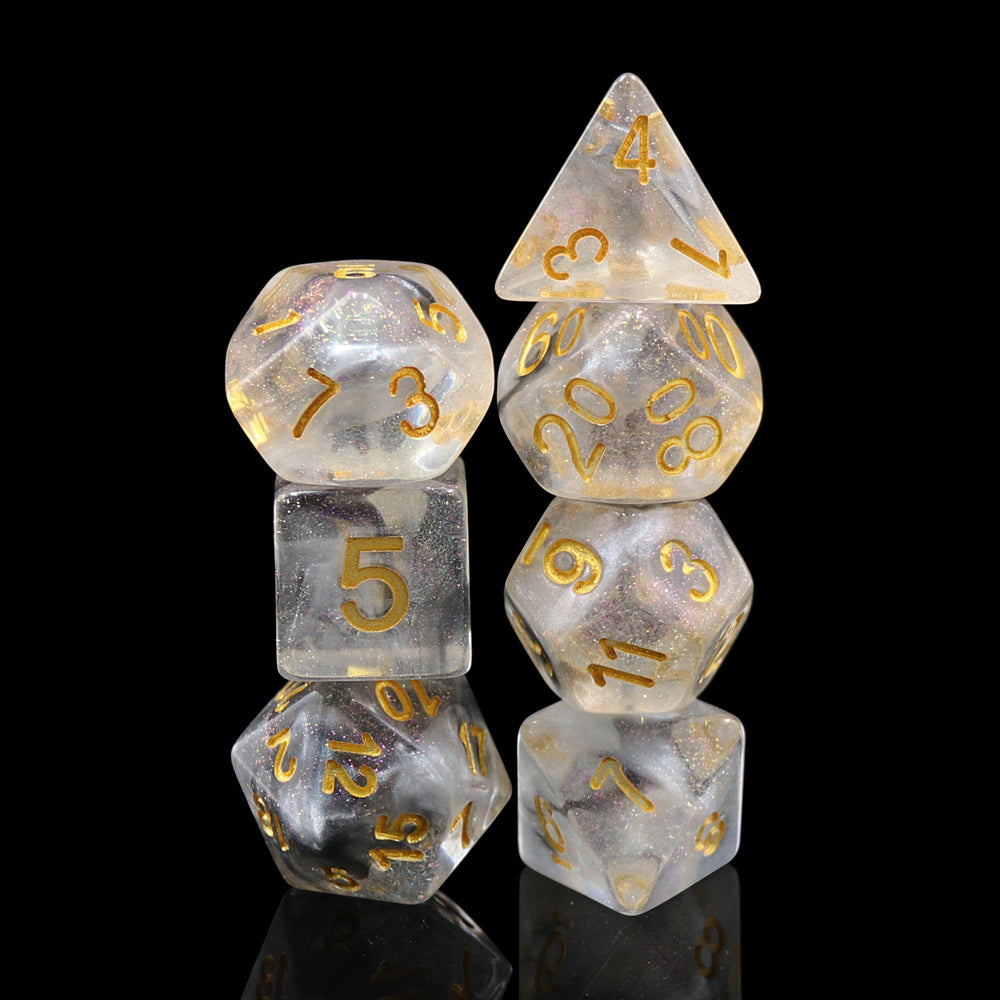 Sky Haze: Clear w/Purple Glitter Iridescent Effect 7-Dice Set (Online Only)