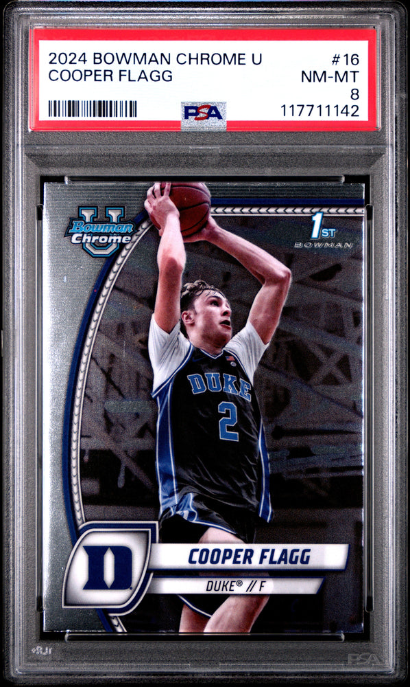 Graded 2024 Topps Bowman Chrome U Cooper Flagg #16 Rookie RC Basketball Card PSA 8 Near Mint (ONLINE ORDER ONLY)