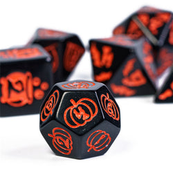Halloween Black w/Orange | Pumpkin/Ghost/Bat/Cauldron 7-Dice Set DND (Online Only)