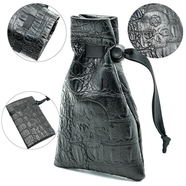 Leather Dice Bag with Skull sporting d20 Tattoo (Online Only)