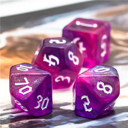 Purple + Red Glitter Party Dice (White font) 7-Dice Set RPG DND (Online Only)