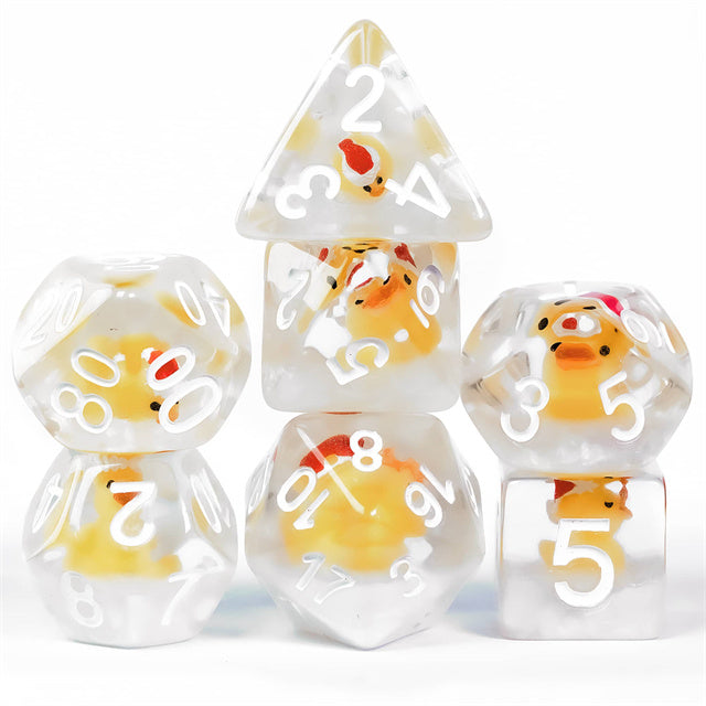 Yellow Duck Red Hat 7-Dice Set w/White Numbers Dnd Dice Set (Online Only)