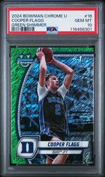 Graded 2024 Topps Bowman Chrome U Cooper Flagg #16 Green Shimmer Rookie RC Basketball Card PSA 10 Gem Mint (ONLINE ORDER ONLY)