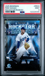 Graded 2025 Topps Bowman Roki Sasaki #RR20 Rockstar Rookies Rookie RC Baseball Card PSA 9 Mint (ONLINE ORDER ONLY)