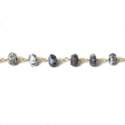 6mm Dendritic Opal faceted rondelle Gold Chain by the foot 30 pcs