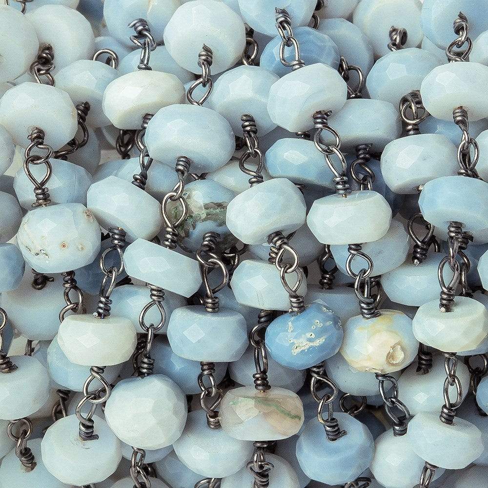 6mm Owyhee Denim Blue Opal faceted rondelle Black Gold Chain by the foot 30 pcs (ONLINE ORDER ONLY)