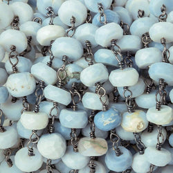 6mm Owyhee Denim Blue Opal faceted rondelle Black Gold Chain by the foot 30 pcs (ONLINE ORDER ONLY)