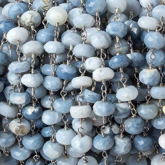 6mm Owyhee Denim Blue Opal faceted rondelle Silver Chain by the foot 30 pcs (ONLINE ORDER ONLY)