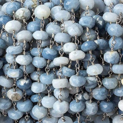 6mm Owyhee Denim Blue Opal faceted rondelle Silver Chain by the foot 30 pcs (ONLINE ORDER ONLY)