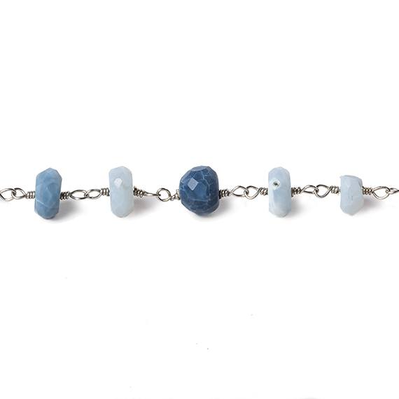 6mm Owyhee Denim Blue Opal faceted rondelle Silver Chain by the foot 30 pcs (ONLINE ORDER ONLY)