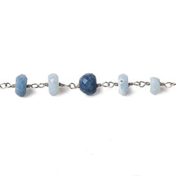 6mm Owyhee Denim Blue Opal faceted rondelle Silver Chain by the foot 30 pcs (ONLINE ORDER ONLY)